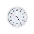 White round wall clock showing 5 o`clock, isolated